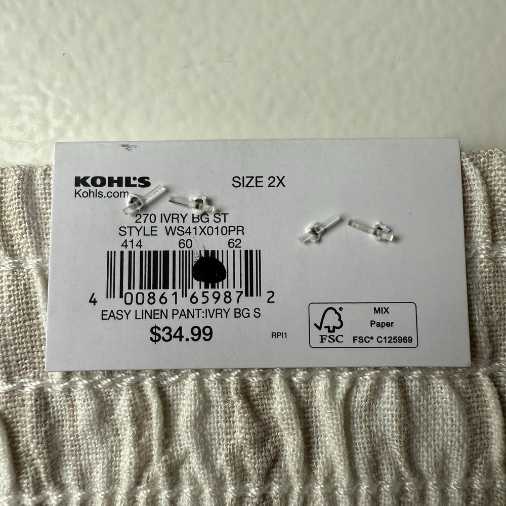 NEW Sonoma Striped 2X Linen Blend High Rise Straight Leg Pants White Beige NWT - Picture 7 of 7
